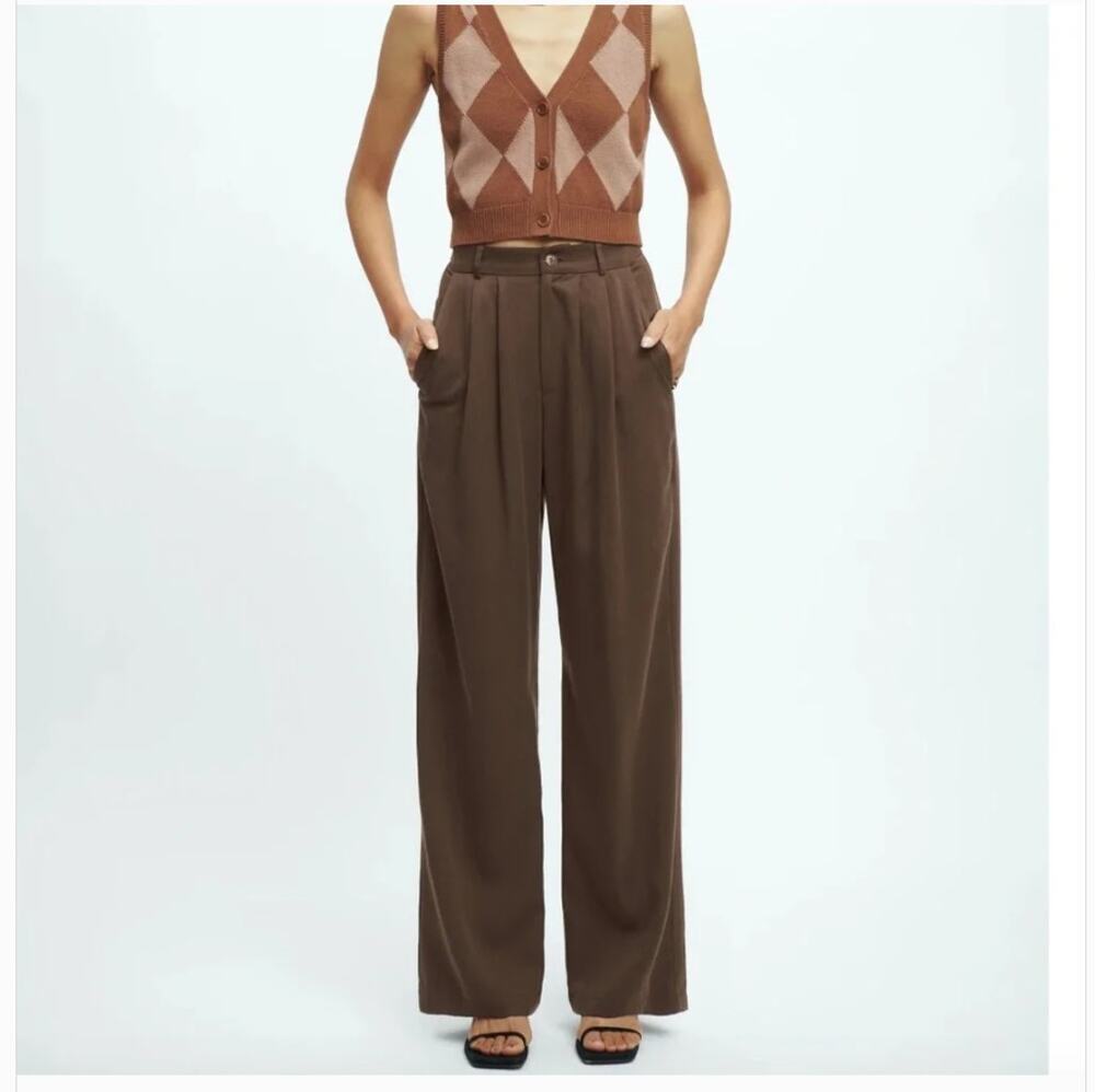 Reformation Mason High Waist Wide Leg Pants Brown Women's Size 12